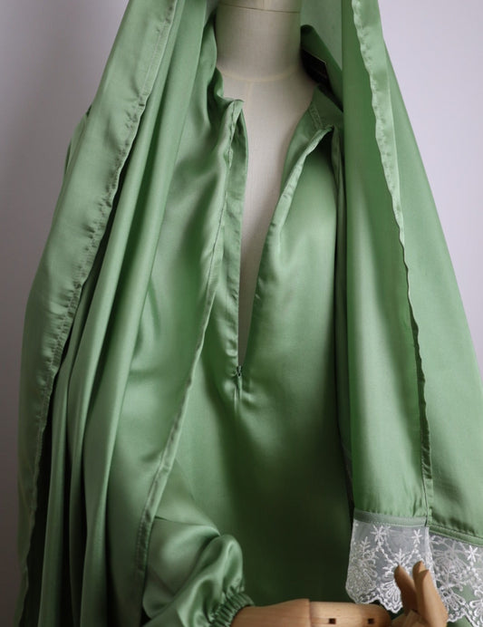 Spring Green Prayer Abaya With Attached Scarf
