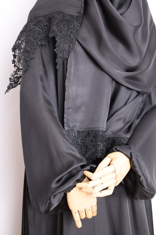 Black Beauty Prayer Abaya With Attached Scarf
