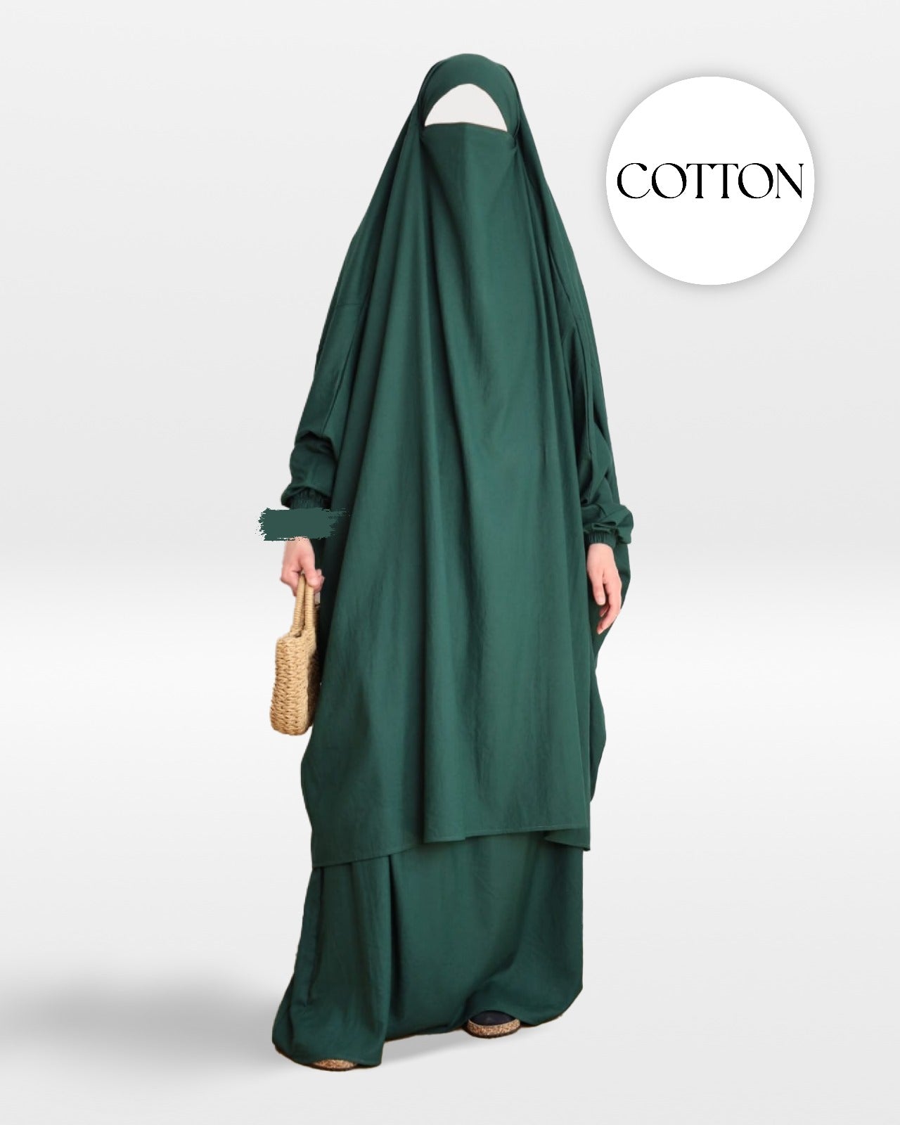 100% Cotton 2 Piece Jilbab Dark Green