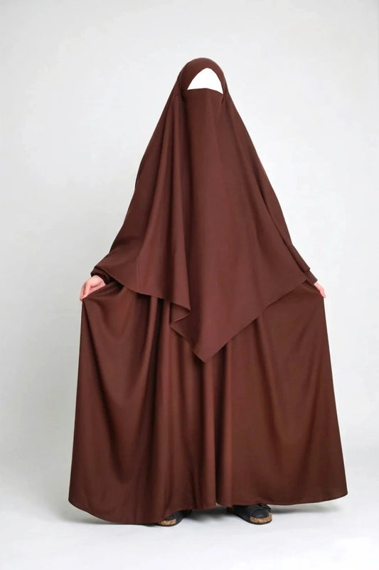 Cotton Pleated Abaya With Nursing Zip Dark Brown