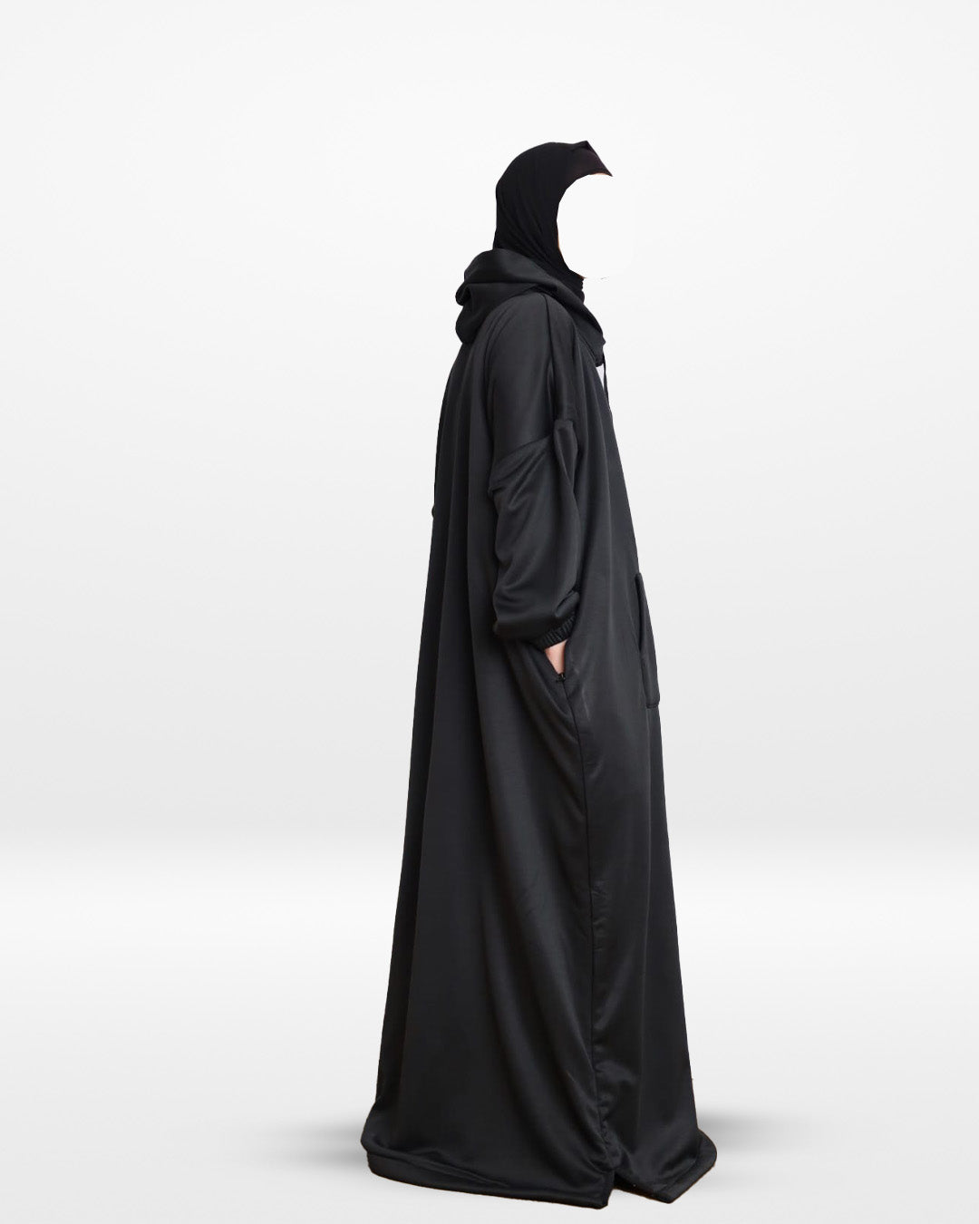 Fur Lined Winter Abaya With Detachable Hood Black