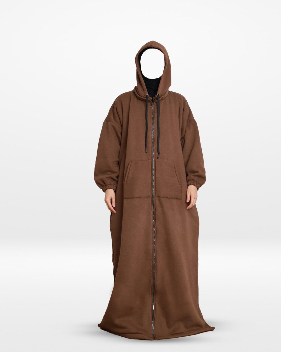 Fur Lined Winter Abaya With Detachable Hood Brown