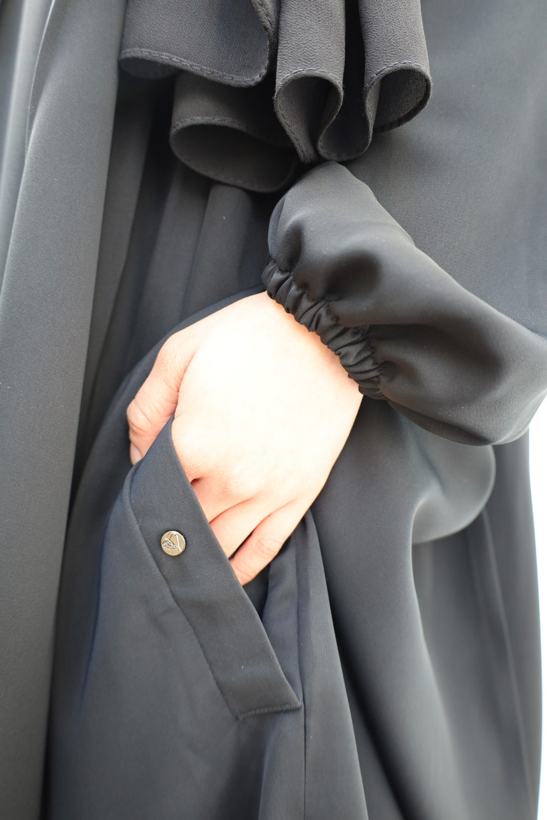 Black Pleated Abaya With Nursing Zip