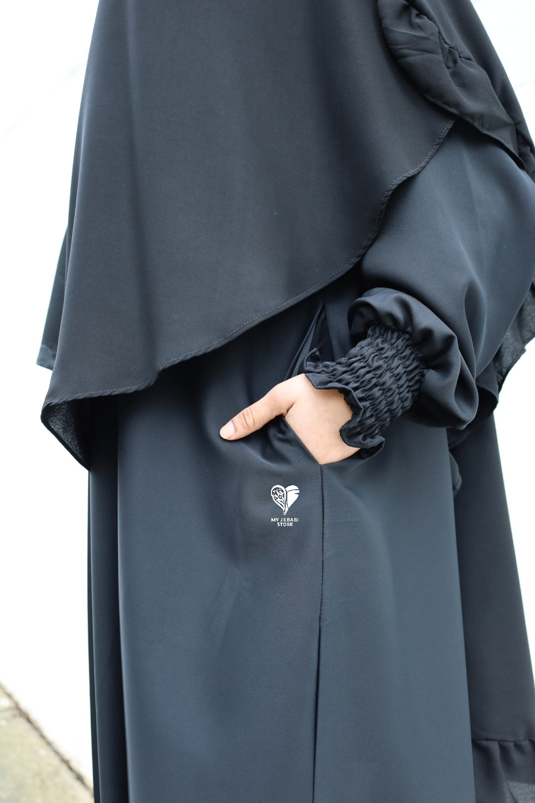 black nursing abaya with breastfeeding zip and poclets