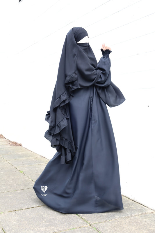black nursing abaya with breastfeeding zip and poclets