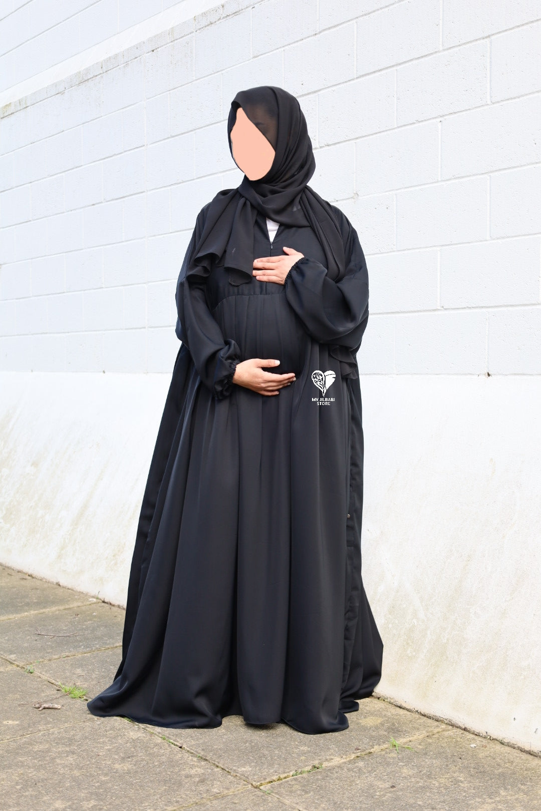Black Pleated Abaya With Nursing Zip