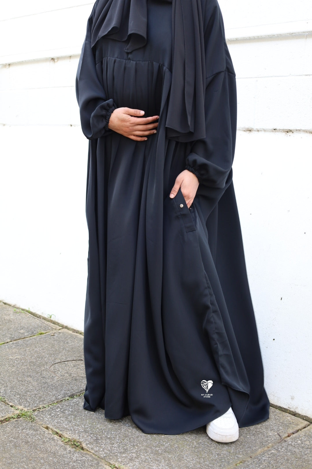 Black Pleated Abaya With Nursing Zip
