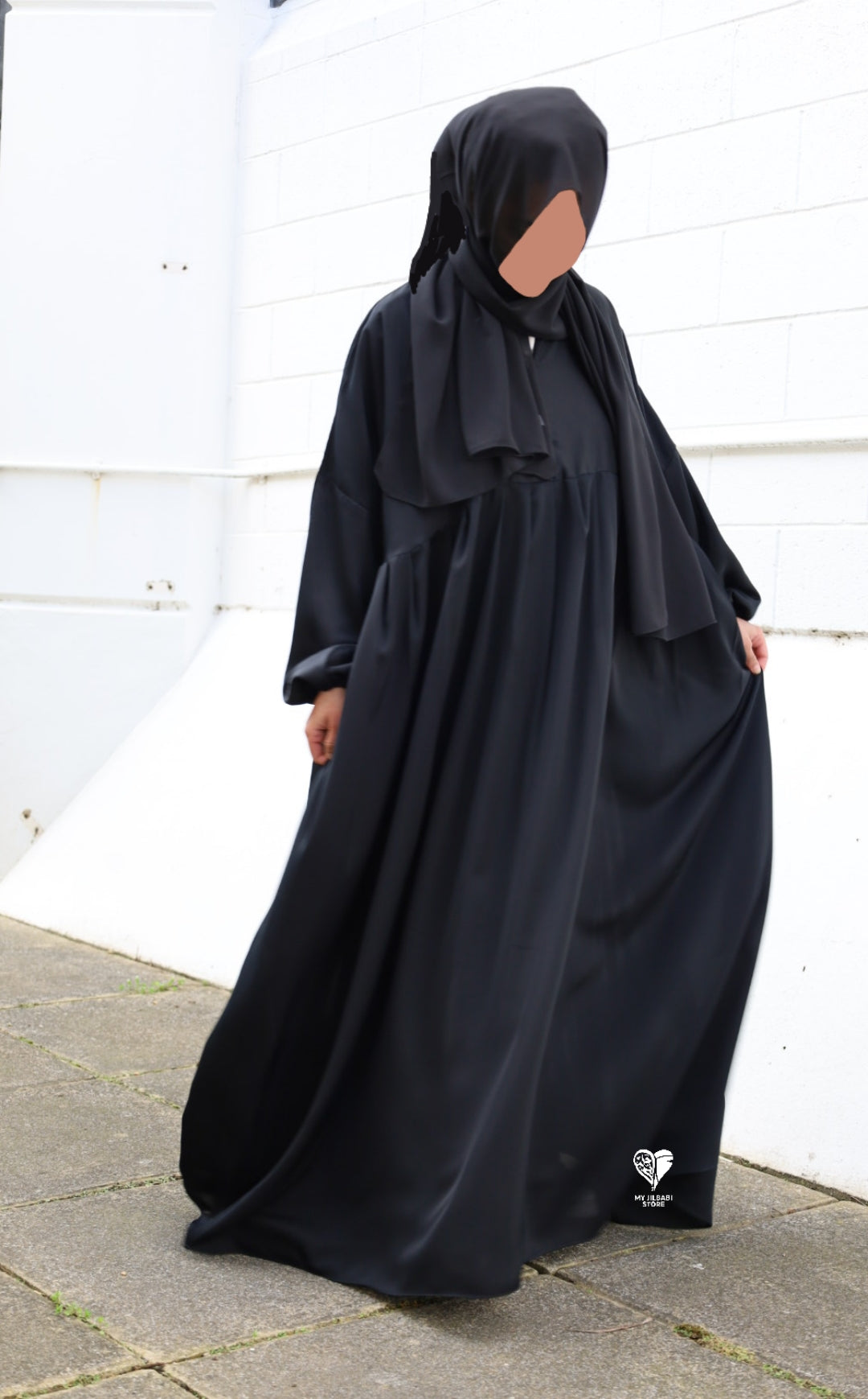 Black Pleated Abaya With Nursing Zip