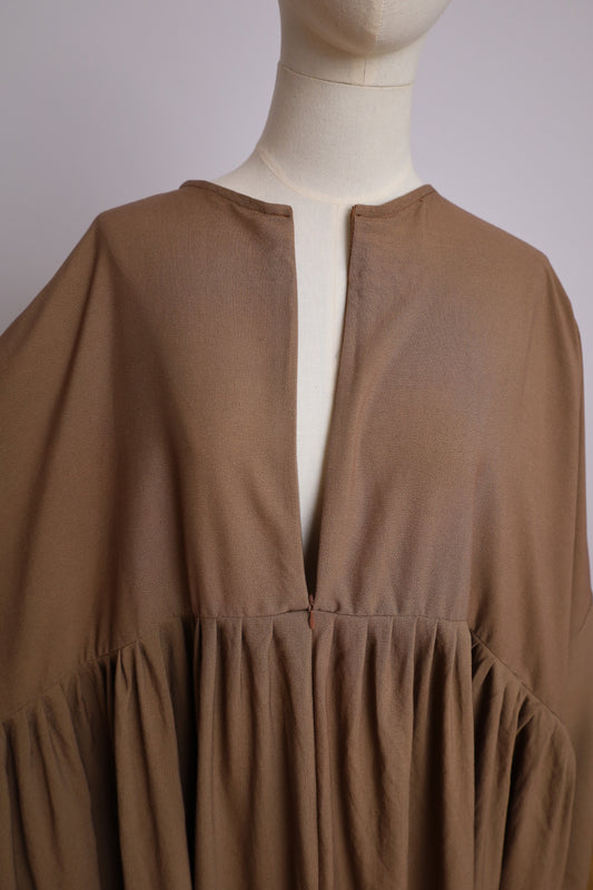 100% Cotton Pleated Abaya With Nursing Zip Taupe