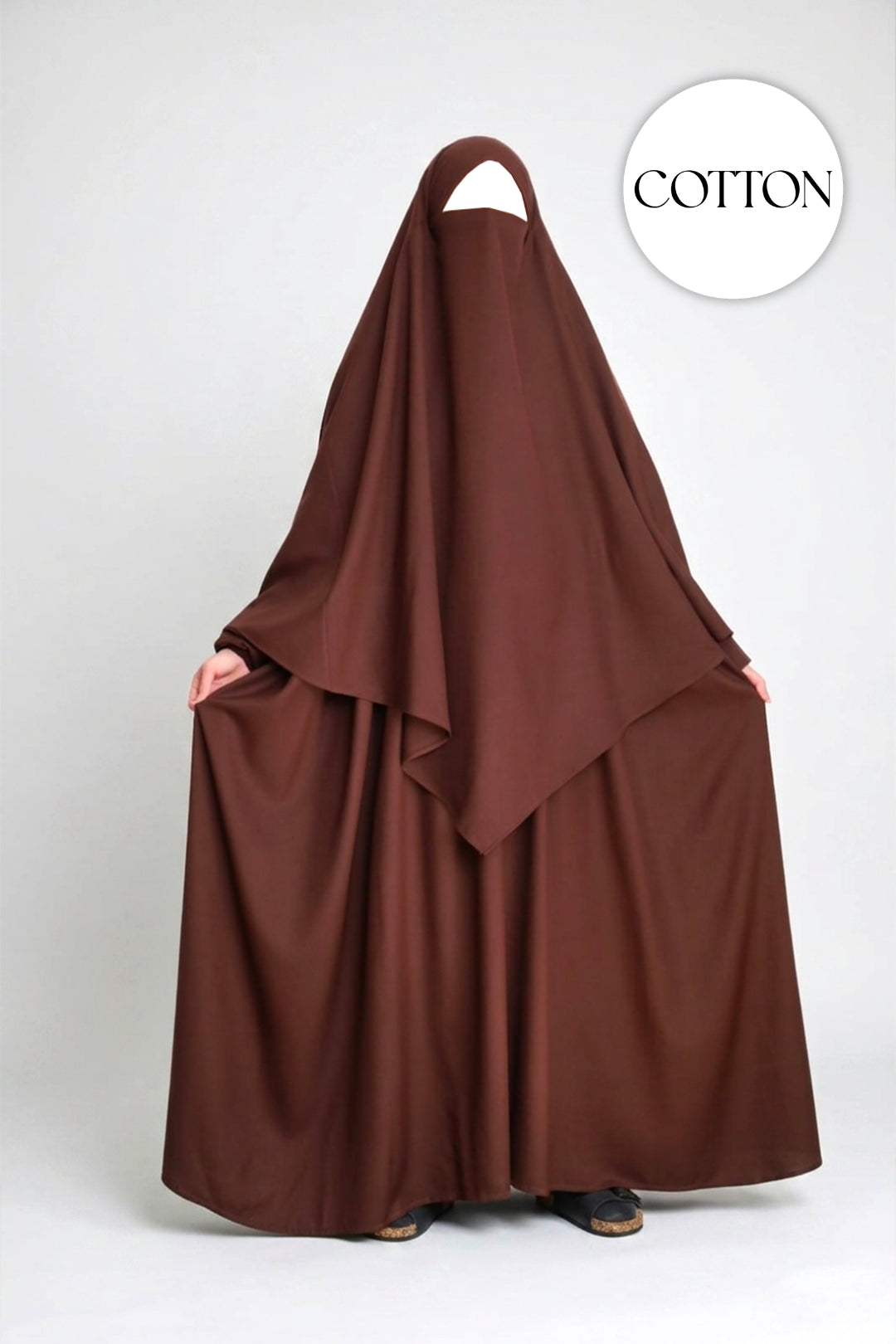 Cotton Pleated Abaya With Nursing Zip Dark Brown