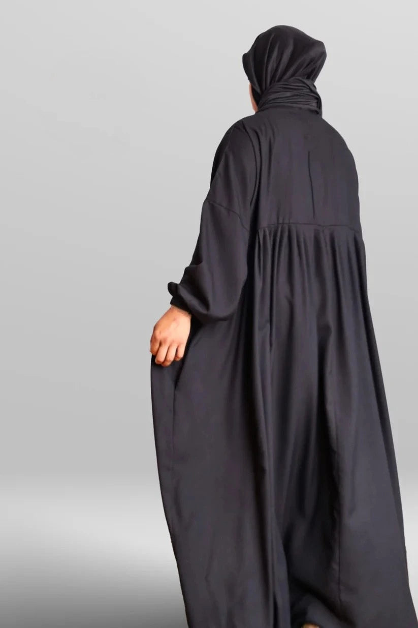 Cotton Pleated Abaya With Nursing Zip Black