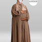 100% Cotton Pleated Abaya With Nursing Zip Taupe