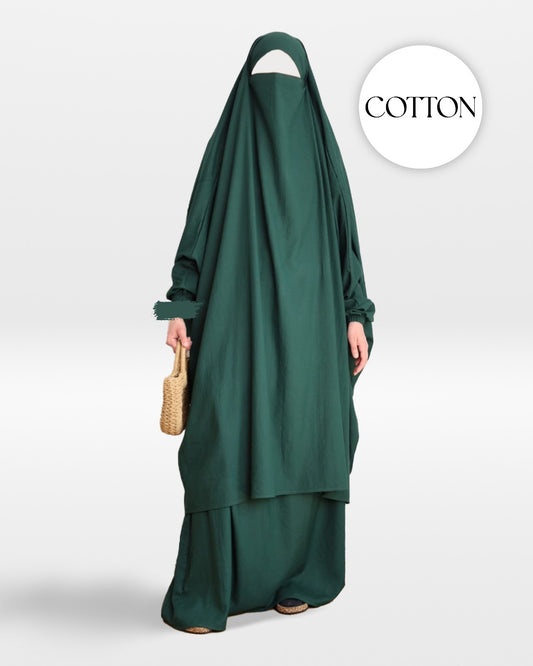 100% Cotton 2 Piece Jilbab Dark Green