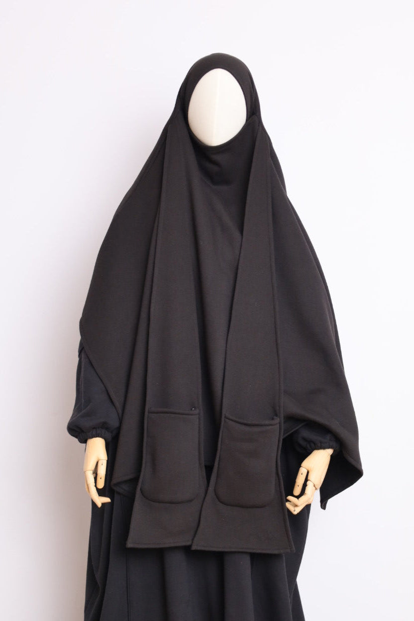 Winter Khimar With Pockets Black