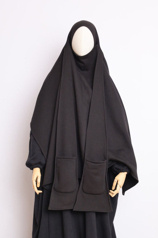 Winter Khimar With Pockets Black