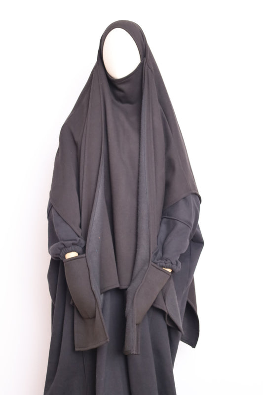 Winter Khimar With Pockets Black