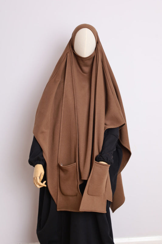 Winter Khimar With Pockets Dark Brown