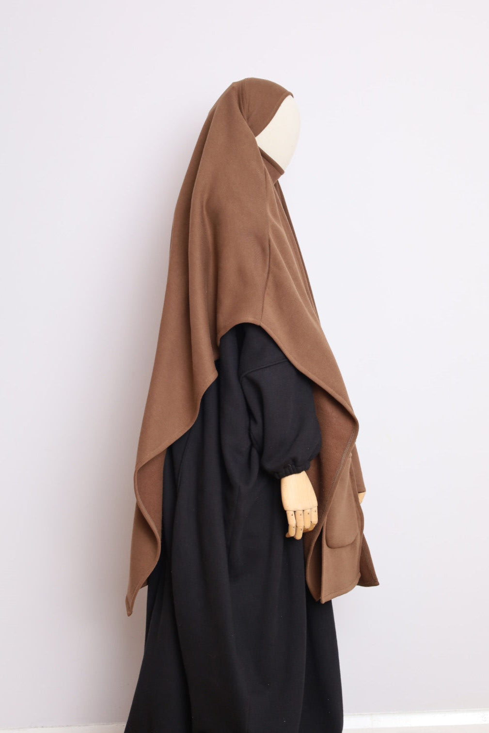 Winter Khimar With Pockets Dark Brown