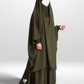 2 piece jilbab in nida fabric. featuring 3 pockets, ruffle wudu friendly sleeves and an integrated niqab. colour: khaki