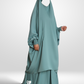 2 piece jilbab in nida fabric. featuring 3 pockets, ruffle wudu friendly sleeves and an integrated niqab. COLOUR: LIGHT BLUE