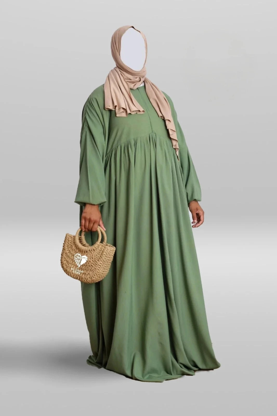 Cotton Pleated Abaya With Nursing Zip Light Khaki