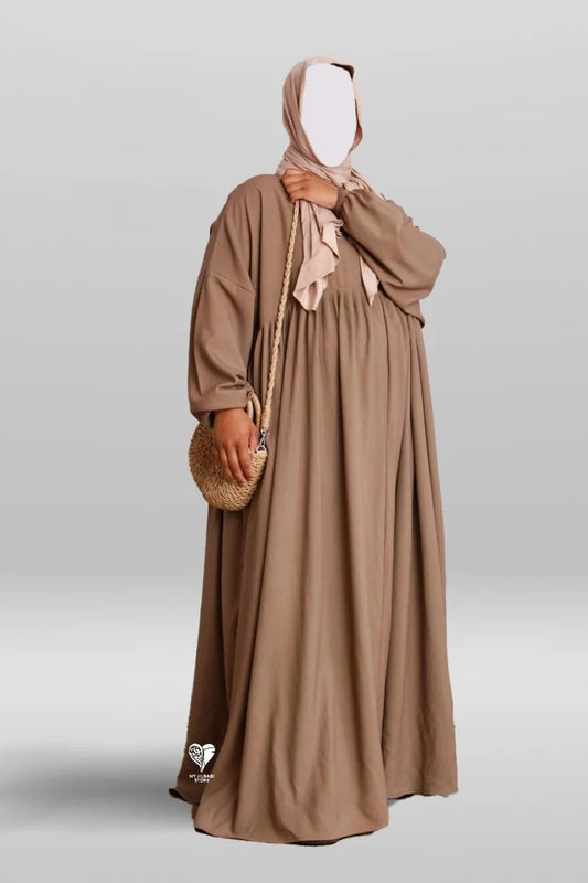 Cotton Pleated Abaya With Nursing Zip Taupe