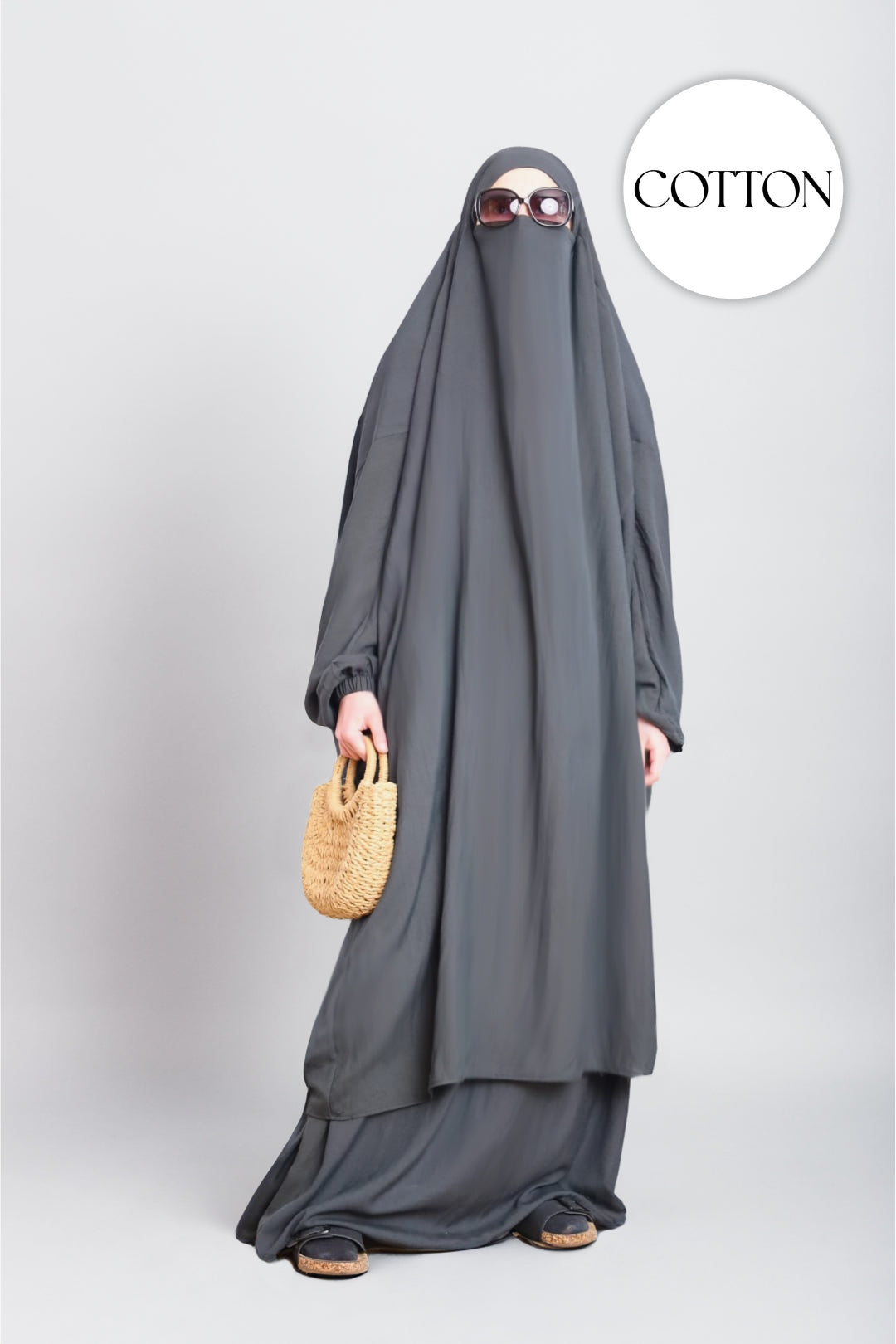 100% Cotton 2 Piece Jilbab Dark Grey