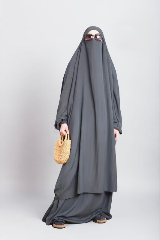 Cotton 2 Piece Jilbab Dark Grey