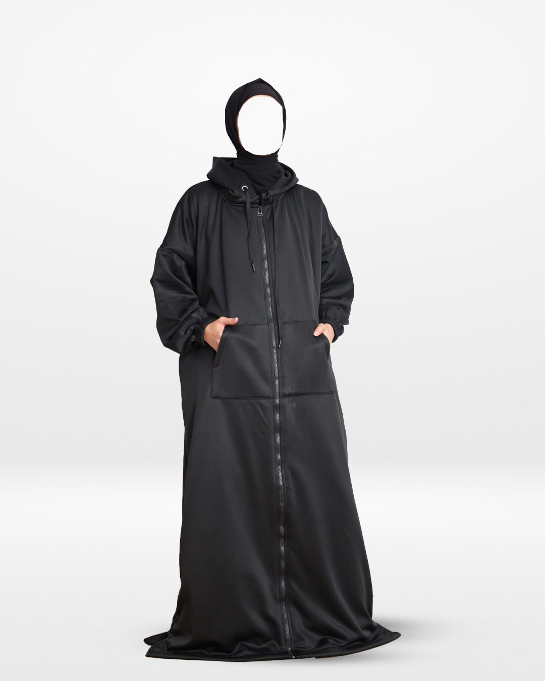 Fur Lined Winter Abaya With Detachable Hood Black