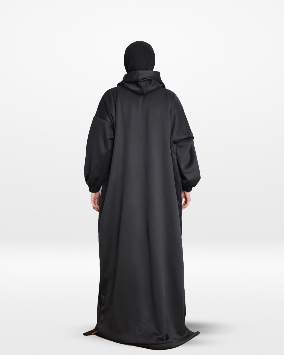 Fur Lined Winter Abaya With Detachable Hood Black