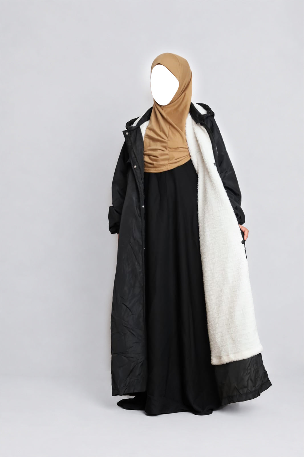 Waterproof Abaya Jacket Fur Lined Black