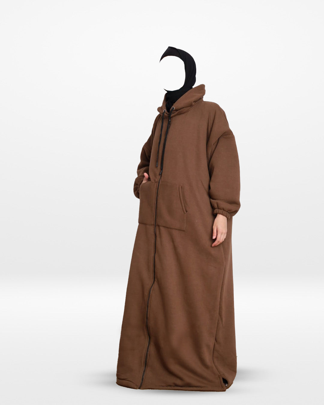 Fur Lined Winter Abaya With Detachable Hood Brown