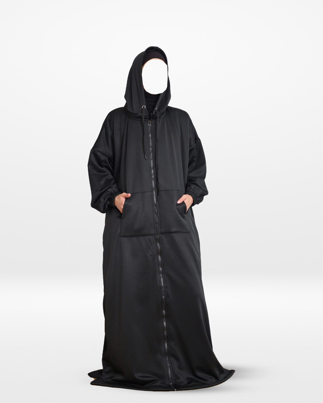 Fur Lined Winter Abaya With Detachable Hood Black