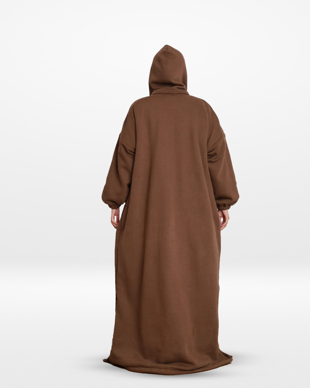 Fur Lined Winter Abaya With Detachable Hood Brown