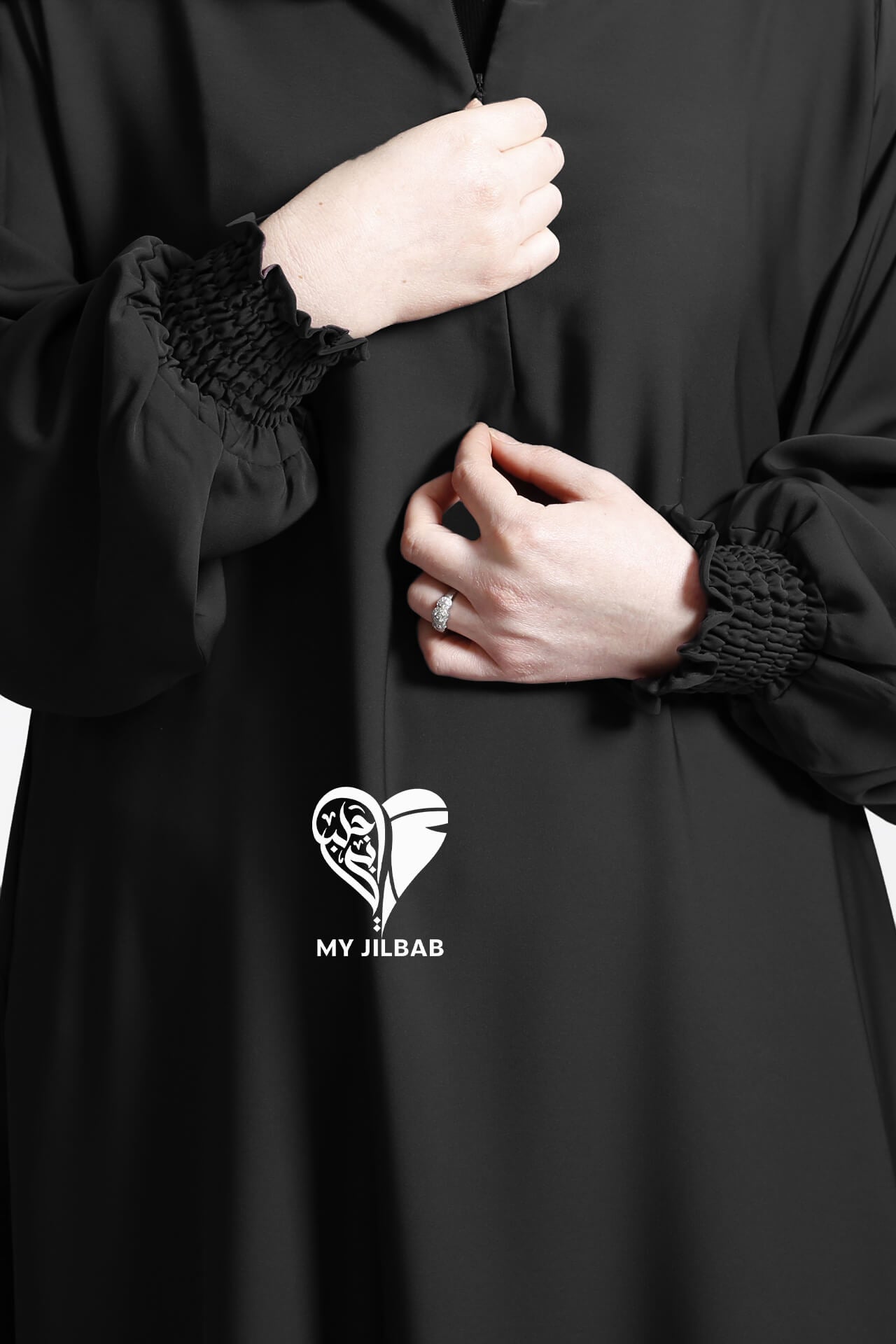 Black breastfeeding abaya with nursing zip