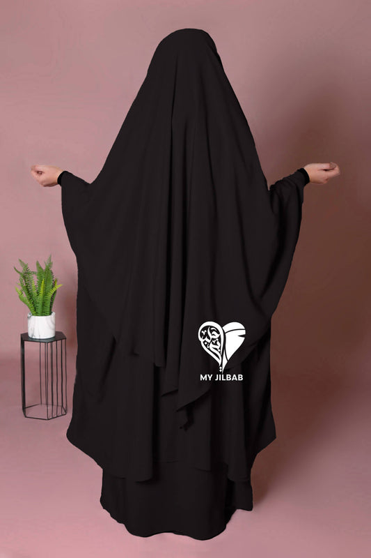 Black breastfeeding abaya set with nursing zip