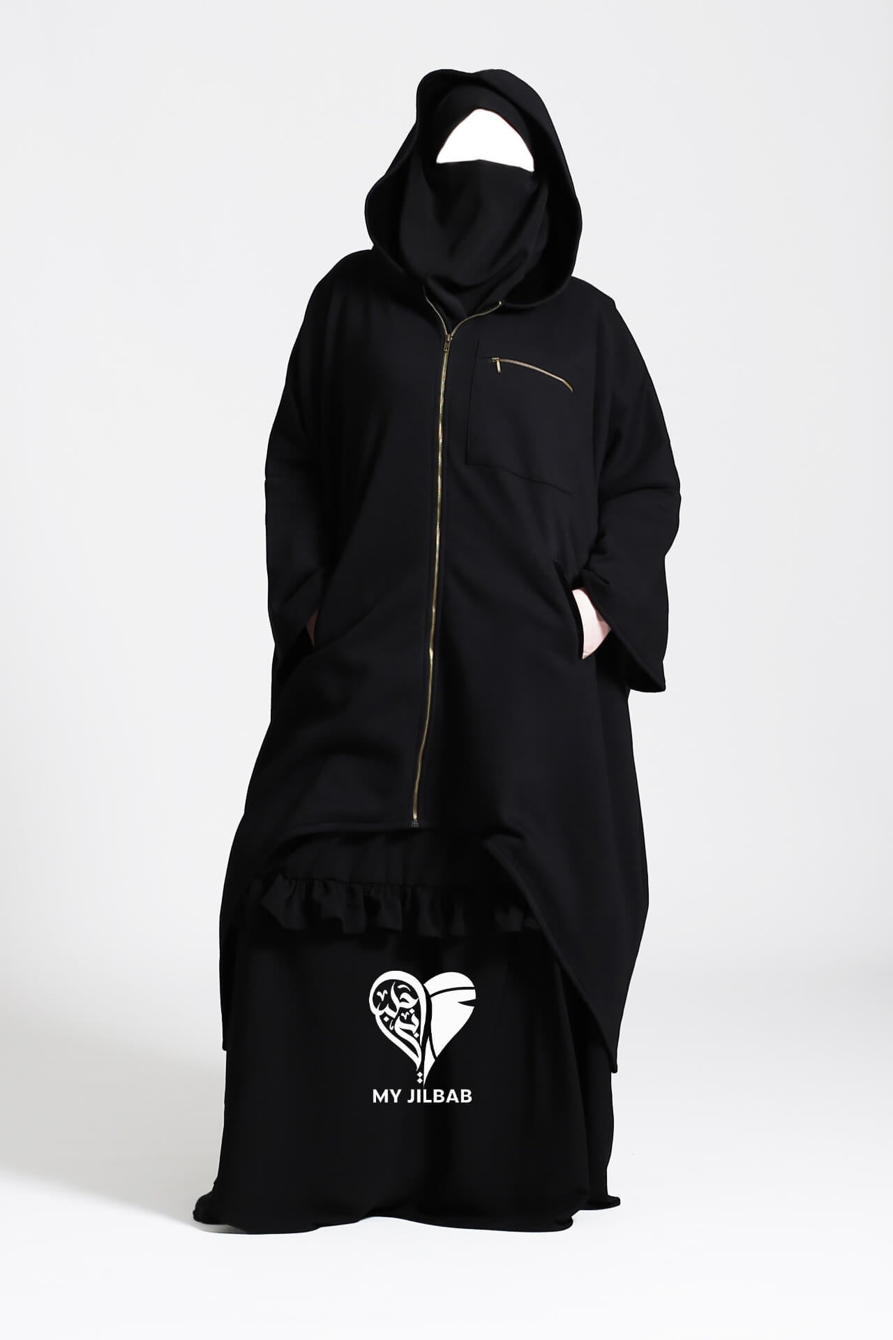 Black jilbab jacket zip closure