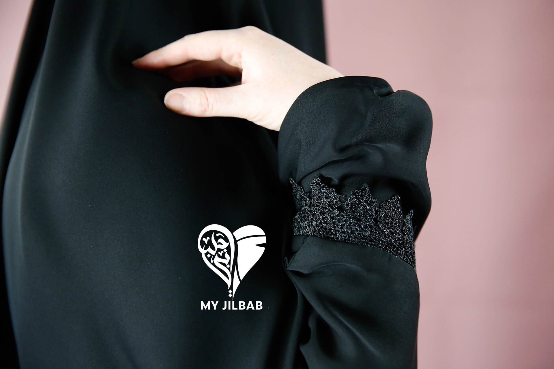 Black prayer jilbab with decorative sleeve trims