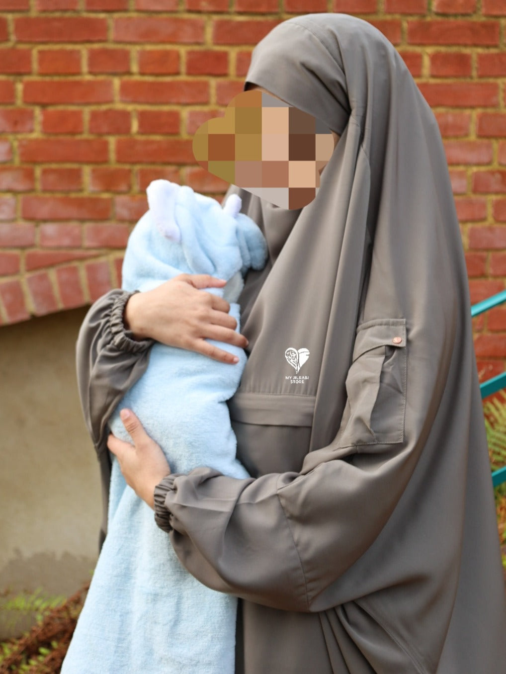 Khaki maternity 2 piece jilbab with breastfeeding zip.