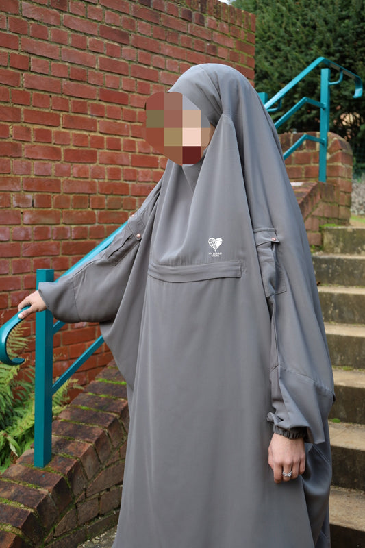 Khaki maternity 2 piece jilbab with breastfeeding zip.