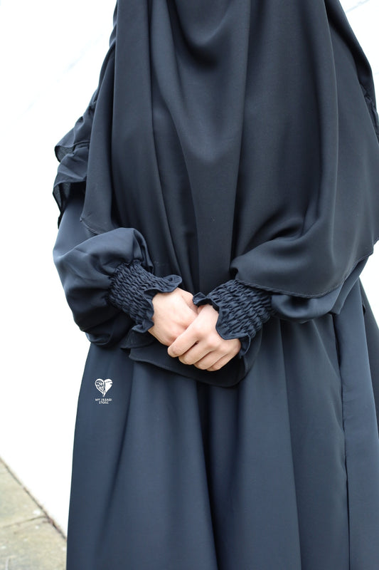 black nursing abaya with breastfeeding zip and poclets