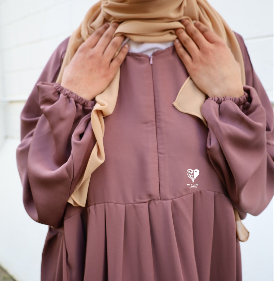 Pinky Mocha Pleated Abaya With Nursing Zip