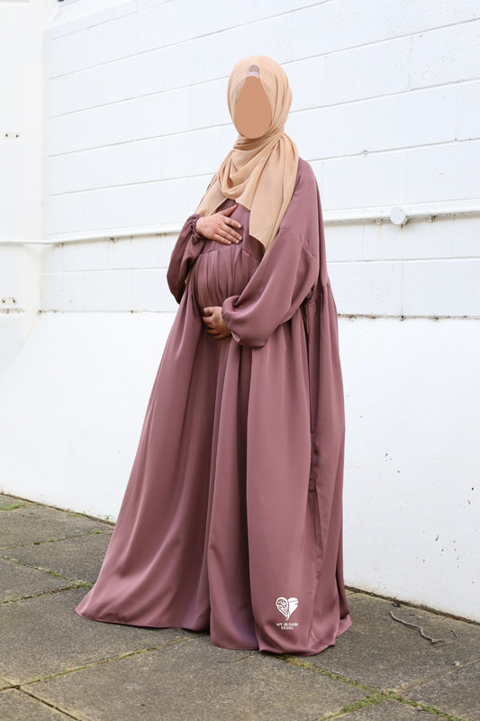 Pinky Mocha Pleated Abaya With Nursing Zip